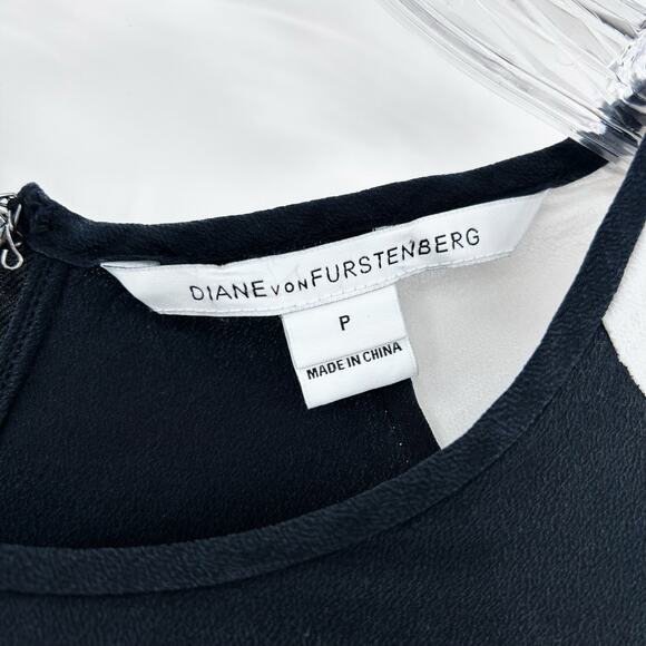Diane von Furstenberg DVF Liva Colorblock Black White Silk Top Blouse Womens XS - Picture 8 of 13